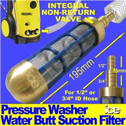 Heavy Duty Pressure Washer Brass Weighted Suction Inlet Intake Water Filter Strainer c/w Non-Return Valve for 1/2