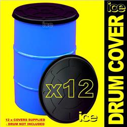 12 x Clip-On Drum Covers for 58cm Rim Diameter 205L Steel Oil Drums Barrels, Wind Rain Dust Waterpoof 
